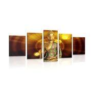 TABLOU 5-PIESE STATUIE BUDDHA CU FUNDAL ABSTRACT - TABLOURI FENG SHUI - TABLOURI