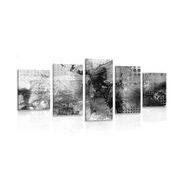5-piece Canvas print modern media painting in black and white