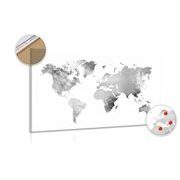 Tablou pe plută harta lumii în design alb-negru de acuarelă