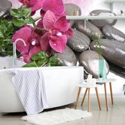 PAPIER PEINT ORCHIDÉE EN FLEUR ET PIERRES DE BIEN-ÊTRE - FOND D'ÉCRAN FENG SHUI - PAPIER PEINT