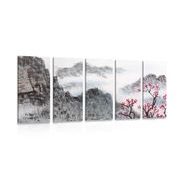 5-częściowy obraz chiński krajobraz we mgle