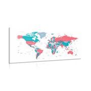 CANVAS PRINT WORLD MAP WITH A PASTEL TOUCH - PICTURES OF MAPS - PICTURES