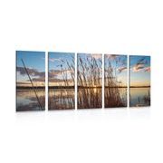 5-PIECE CANVAS PRINT CALM RIVER NEAR A VILLAGE - PICTURES OF NATURE AND LANDSCAPE - PICTURES