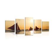 QUADRO IN 5 PARTI BEL TRAMONTO SU MARE - QUADRI DI NATURA E PAESAGGIO - QUADRI