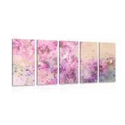 5-PIECE CANVAS PRINT PINK BRANCH OF FLOWERS - PICTURES FLOWERS - PICTURES