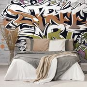 SELF ADHESIVE WALLPAPER ORANGE STREET ART INSCRIPTION WITH SPRAYS - SELF-ADHESIVE WALLPAPERS - WALLPAPERS