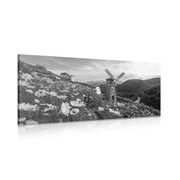 Canvas print meadow by the magic mill in black and white