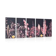 5-PIECE CANVAS PRINT VARIATIONS OF GRASS IN PINK - STILL LIFE PICTURES - PICTURES