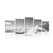 5-PIECE CANVAS PRINT SNOWY MOUNTAINS IN BLACK AND WHITE - BLACK AND WHITE PICTURES - PICTURES