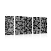 Tablou 5-piese Mandala hipnotică în design alb-negru