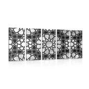Quadro in 5 parti mosaico orientale in bianco e nero