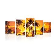 TABLEAU EN 5 PARTIES – PALMIERS DE COCO SUR LA PLAGE - TABLEAUX DE LA NATURE ET DES PAYSAGES - TABLEAUX