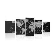 5-piece Canvas print interesting black and white map