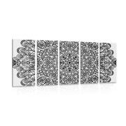 5 part picture ornament with a flower motif in black & white