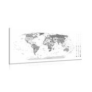 Obraz szczegółowa mapa świata w wersji czarno-białej