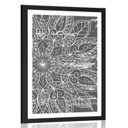 AFFICHE AVEC MONTURE TEXTURE MANDALA EN NOIR ET BLANC - NOIR ET BLANC - AFFICHES