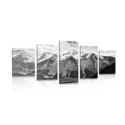 Quadri in 5 parti bel paesaggio di montagna in bianco e nero