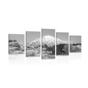 5-PIECE CANVAS PRINT MOUNT FUJI IN BLACK AND WHITE - BLACK AND WHITE PICTURES - PICTURES