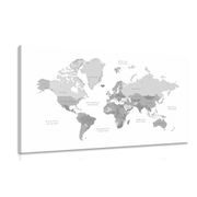 Tablou harta lumii în alb-negru în aspect vintage