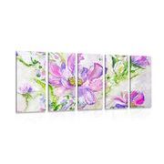 5 part picture modern painted summer flowers