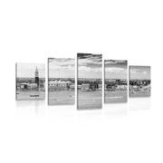 5-teiliges Wandbild Blick auf Venedig in Schwarz-Weiß