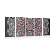 5 part picture Indian Mandala with floral pattern