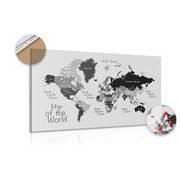 DECORATIVE PINBOARD STYLISH BLACK AND WHITE MAP - PICTURES ON CORK - PICTURES