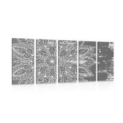 5-TEILIGES WANDBILD TEXTUR DES MANDALA IN SCHWARZ-WEISS - SCHWARZ-WEISSE BILDER - BILDER