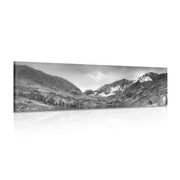 CANVAS PRINT MAJESTIC MOUNTAINS WITH A LAKE IN BLACK AND WHITE - BLACK AND WHITE PICTURES - PICTURES