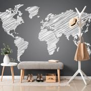 SELF ADHESIVE WALLPAPER HATCHED WORLD MAP IN BLACK AND WHITE - SELF-ADHESIVE WALLPAPERS - WALLPAPERS
