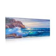 CANVAS PRINT SEA WAVES ON THE COAST - PICTURES OF NATURE AND LANDSCAPE - PICTURES