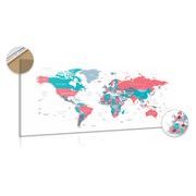 Obraz na korku mapa sveta s pastelovým nádychom