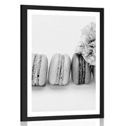 AFFICHE AVEC MONTURE SAVOUREUX MACARONS EN NOIR ET BLANC - NOIR ET BLANC - AFFICHES