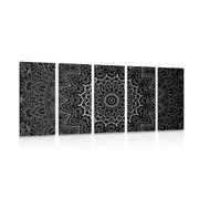 5-piece Canvas print vintage Mandala in Indian style in black and white