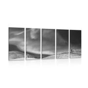 5 part picture polar glow in the sky in black & white
