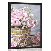 POSTER CARNATION FLOWERS IN A MOSAIC POT - VASES - POSTERS