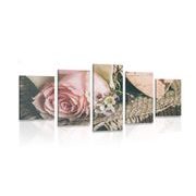 5-PIECE CANVAS PRINT ROSE IN JUTE - VINTAGE AND RETRO PICTURES - PICTURES