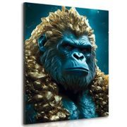 WANDBILD BLAU-GOLDENER GORILLA - WANDBILDER MIT DEN HERRSCHERN DES TIERREICHS - BILDER