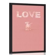 Poster dog with the inscription Love in pink