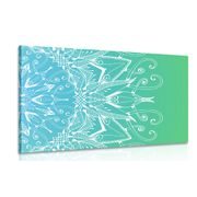 CANVAS PRINT WHITE MANDALA ON A BLUE-GREEN BACKGROUND - PICTURES FENG SHUI - PICTURES