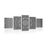 5 part picture hand-drawn Mandala in black & white