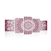 QUADRO IN 5 PARTI MANDALA ARMONICO SU SFONDO ROSA - QUADRI FENG SHUI - QUADRI