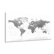Slika čudoviti zemljevid sveta v črnobeli izvedbi