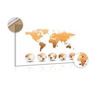Picture on cork globes with world map