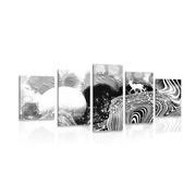 5-dijelna slika čudesan krajolik u crno-bijelom dizajnu