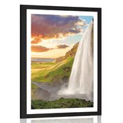 POSTER MIT PASSEPARTOUT MAJESTÄTISCHER WASSERFALL IN ISLAND - NATUR - POSTER