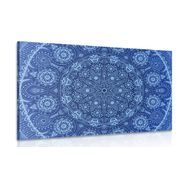 Canvas print ornamental Mandala with lace in blue color