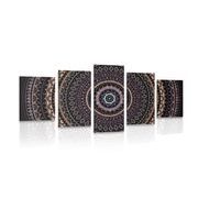 5-PIECE CANVAS PRINT MANDALA WITH A SUN PATTERN IN SHADES OF PURPLE - PICTURES FENG SHUI - PICTURES