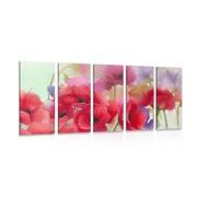 QUADRO IN 5 PARTI BELLISSIMI PAPAVERI - QUADRI DI FIORI - QUADRI