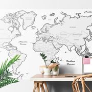 CARTA DA PARATI AUTOADESIVA – MAPPA DEL MONDO CON BORDO GRIGIO - CARTA DA PARATI AUTOADESIVE - CARTA DA PARATI